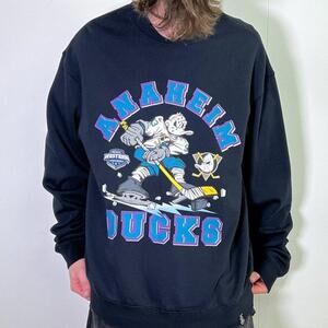 Ducks Ice Player Anaheim Ducks Graphic Crew Faded Black Unisex Sweatshirt